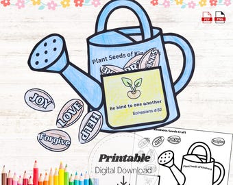 Kindness Seeds Bible Craft for Kids, Ephesians 4:32 Sunday School Activity, Spring Christian Coloring Page, Faith Based Printable PDF