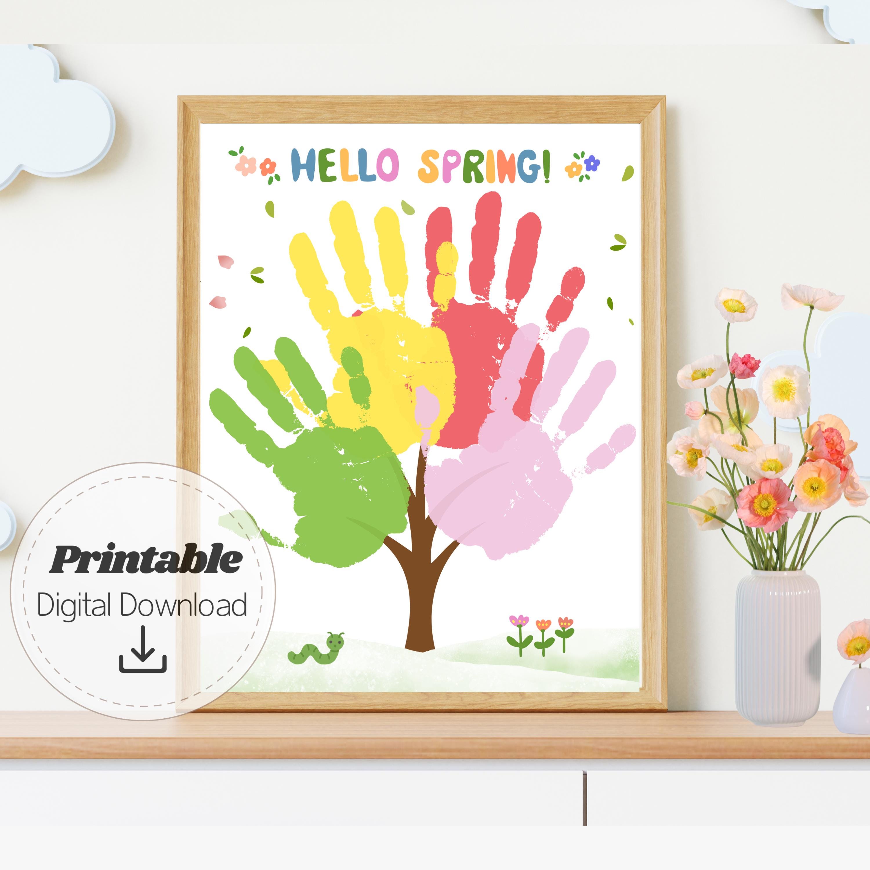Hello Spring Handprint Craft Printable, Spring Tree Handprint Art for ...