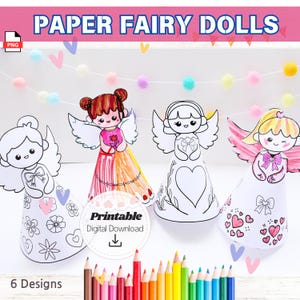 Créations en papier féeriques, bricolage pour enfants, activité imprimable de poupée de fée, bricolage princesse fée maison artisanat coloriage 3D ensemble de modèles PDF à télécharger
