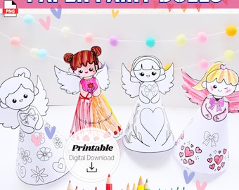 Fairy Paper Craft, Kids DIY Craft Fairy Doll Printable Activity DIY Princess Fairy House Craft Coloring 3D Template Set PDF Digital Download