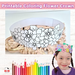 Druckbare Blumenkrone Vorlage Kinder Frühling Handwerk Aktivität DIY Papierkrone Färbung Geburtstagsparty Klassenzimmer Kunstprojekt Digitaler Download