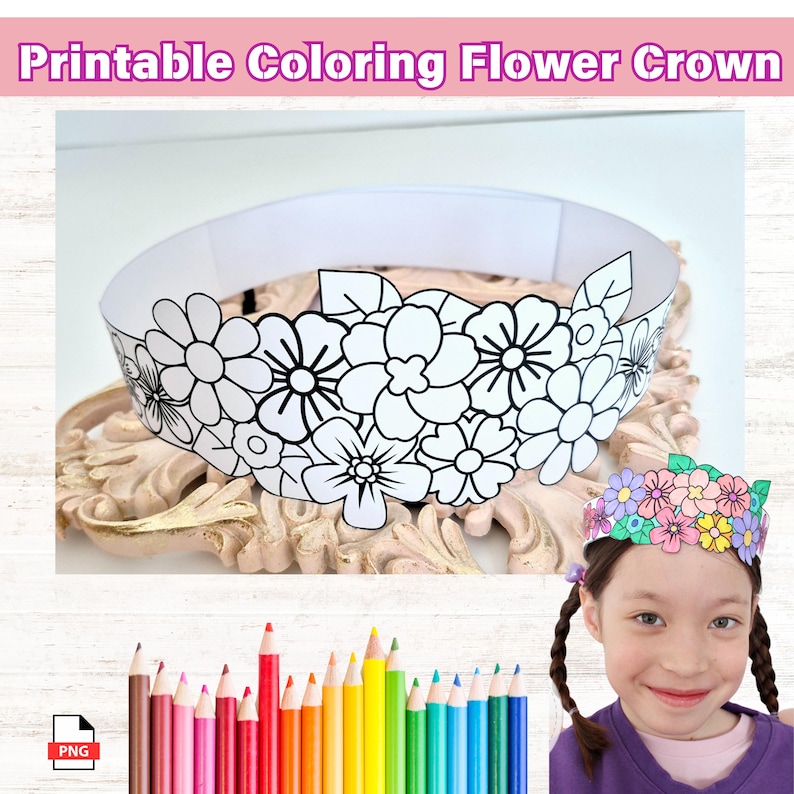 Printable Flower Crown Template Kids Spring Craft Activity DIY Paper ...