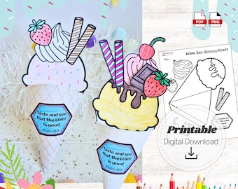Ice Cream Craft for Kids, 3D Bible Summer Craft Printable, Taste and See That the Lord is Good, Sunday School Coloring Activity Psalm 34:8