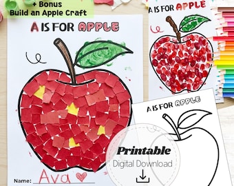 Apple Craft Template for Kids | Torn Paper & Fingerprint Art | Preschool Back to School Activity | Build an Apple | Toddler Fine Motor Craft