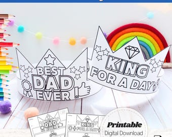 Couronne à imprimer pour la fête des pères, le meilleur papa de tous les temps, bricolage en papier pour enfants, roi d'un jour, activité de coloriage, cadeau pour papa, salle de classe, créations manuelles pour papa