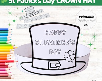 St. Patrick's Day Hat Crown Printable DIY Leprechaun Hat Craft Activity Happy St. Patrick's Day Coloring Craft for Kids Digital Download