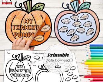 Thankful Pumpkin Craft Thanksgiving Activity, Fall Gratitude Cut and Paste, Peek a Boo Pumpkin Craftivity, November Bulletin Board Art