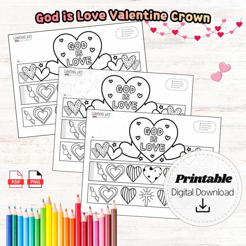 God is Love Valentine Crown Printable | Christian Kids Craft Template ...