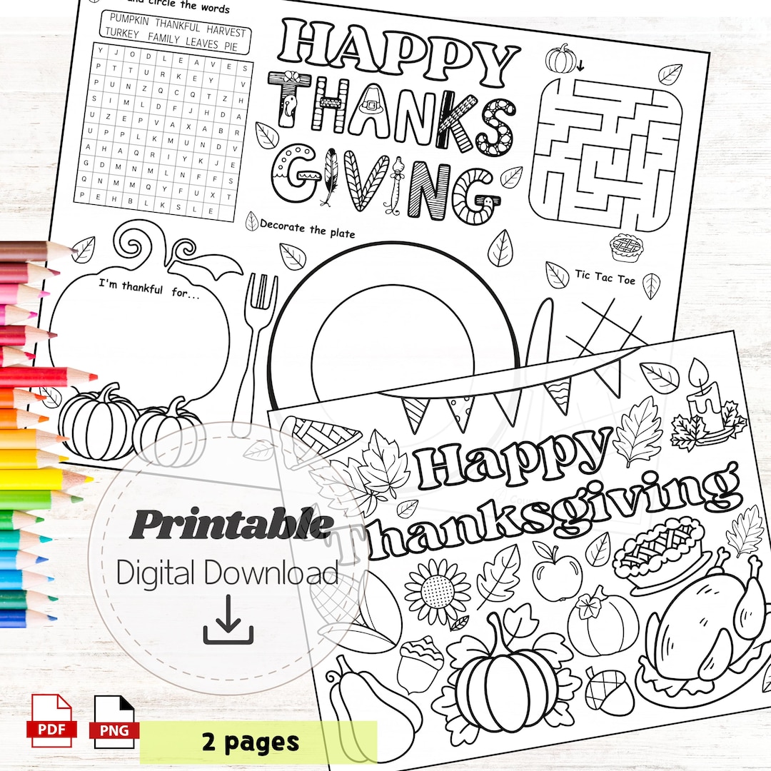 Thanksgiving Activity Placemat - Coloring & Games for Kids Printable ...