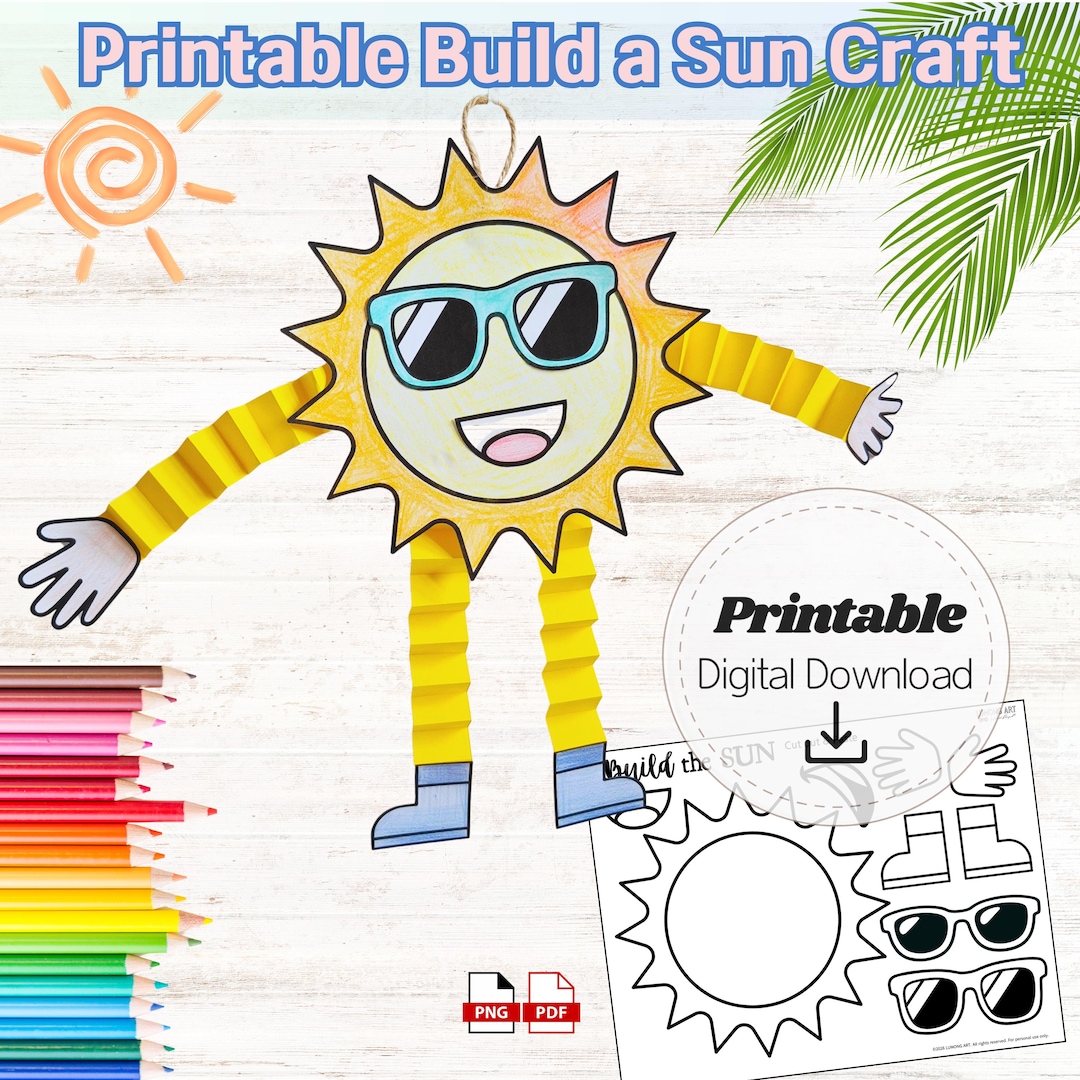 Build a Sun Craft Printable for Kids: Summer Activity, Cut and Paste ...