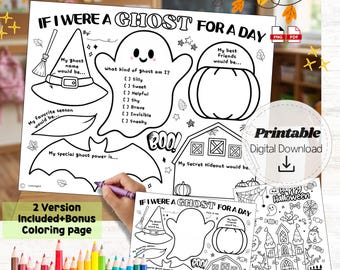 If I Were a Ghost Printable for Kids, Halloween Activity Worksheet, Ghost Writing Prompt and Coloring Page, Classroom Bulletin Board Decor