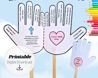 How To Pray Foldable Craft for Kids Sunday School Bible Lesson, Prayer Hands Printable Activity with “My Prayers” Version, Proverbs 3:5