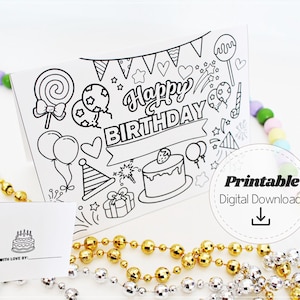 Happy Birthday Coloring Card Printable DIY Coloring Greeting Card for Kids Birthday Coloring Sheets Party Activity Digital Download