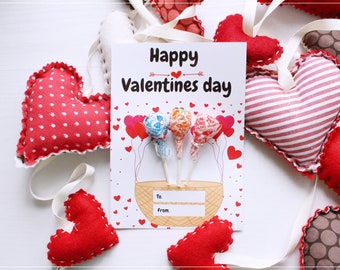 Kids Valentine's Day, Valentines Day Printable, Valentines Heart Card, valentines day gifts for kids, Lollipop Card, Happy Valentines Day