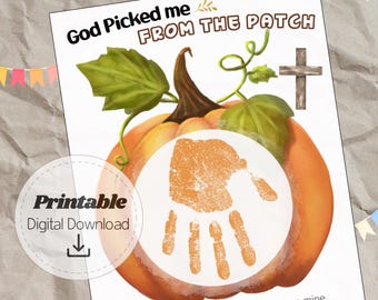Herbstliche Handabdruck-Bastelvorlage „Gott hat mich auserwählt“ – Christlicher Kürbis zum Ausdrucken – Sonntagsschule/Vorschule – Erinnerungsstück – Jesaja 43,1 – Christliches Halloween – Download