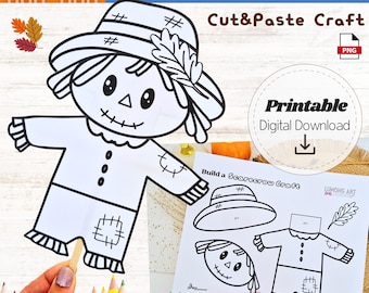 Build an Scarecrow Craft 3D Cut & Paste Activity, Printable Fall Kids Activity, Preschool Autumn Craft for Kids  Digital Download PDF