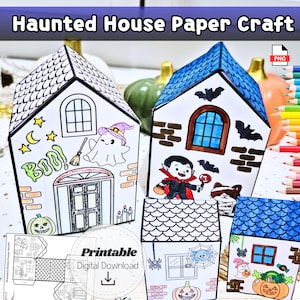 Haunted House Paper Craft Printable, Fun 3D Halloween Activity for Kids, Coloring & Cut-Out Craft, Halloween Art, Classroom Digital Download