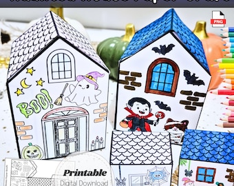 Haunted House Paper Craft Printable, Fun 3D Halloween Activity for Kids, Coloring & Cut-Out Craft, Halloween Art, Classroom Digital Download