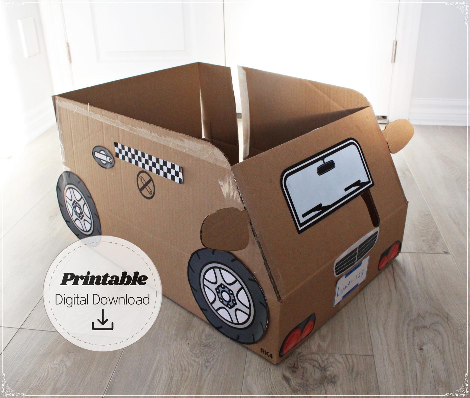 DIY Cardboard Box Car Template Kids Craft Activity Printable PDF Car
