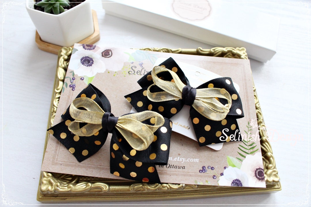 Black & Gold Hair Bow Girl Hair Bow Gold Hair Bows Girl Etsy