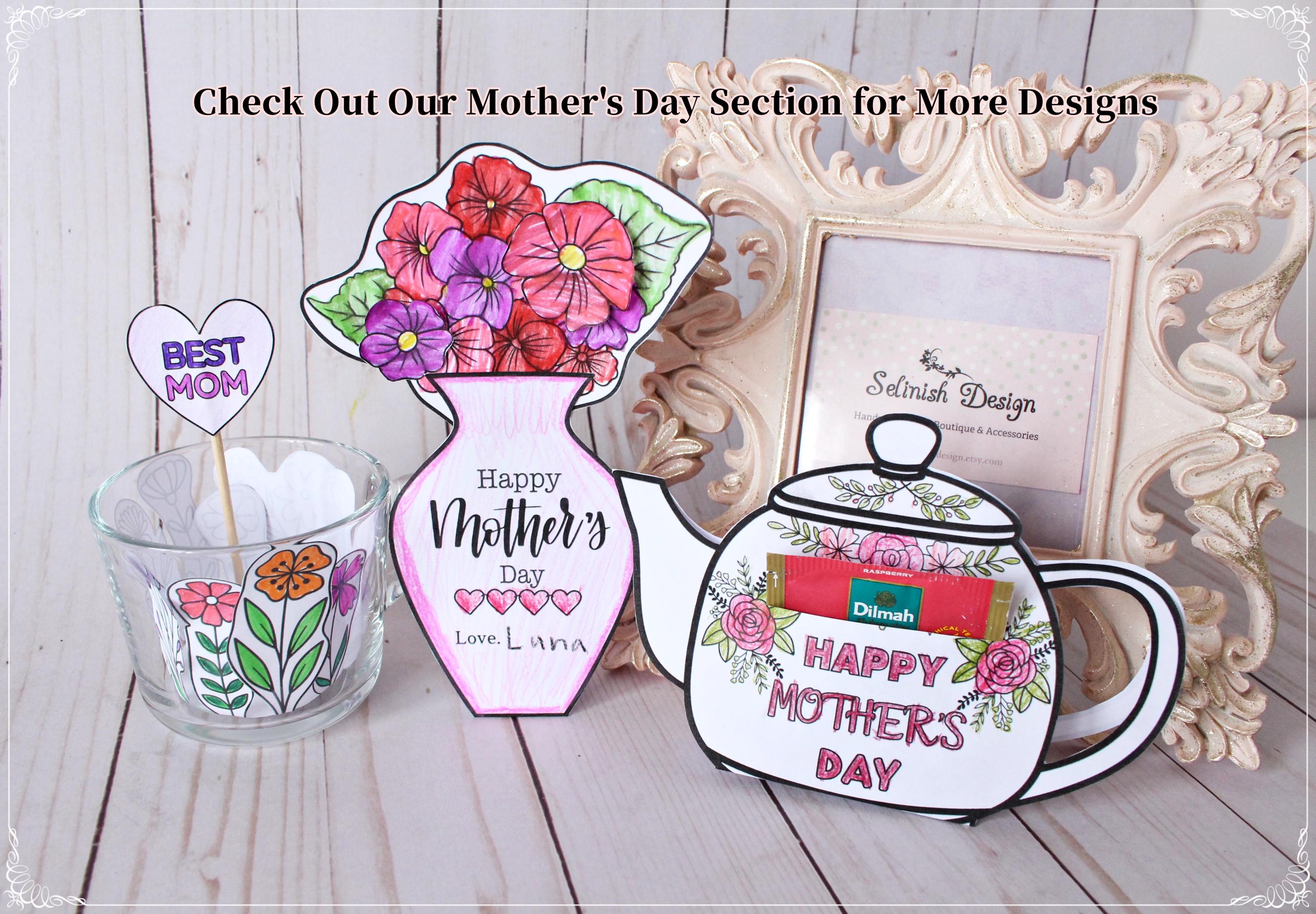 Mother's Day 3D Flower Vase Card Printable Color & Craft Kids Activity ...