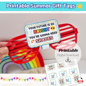 Il tuo futuro è così luminoso: etichette regalo per occhiali da sole di fine anno, stampabili, bomboniere per la classe, regalo per l'insegnante, regalo estivo, download digitale
