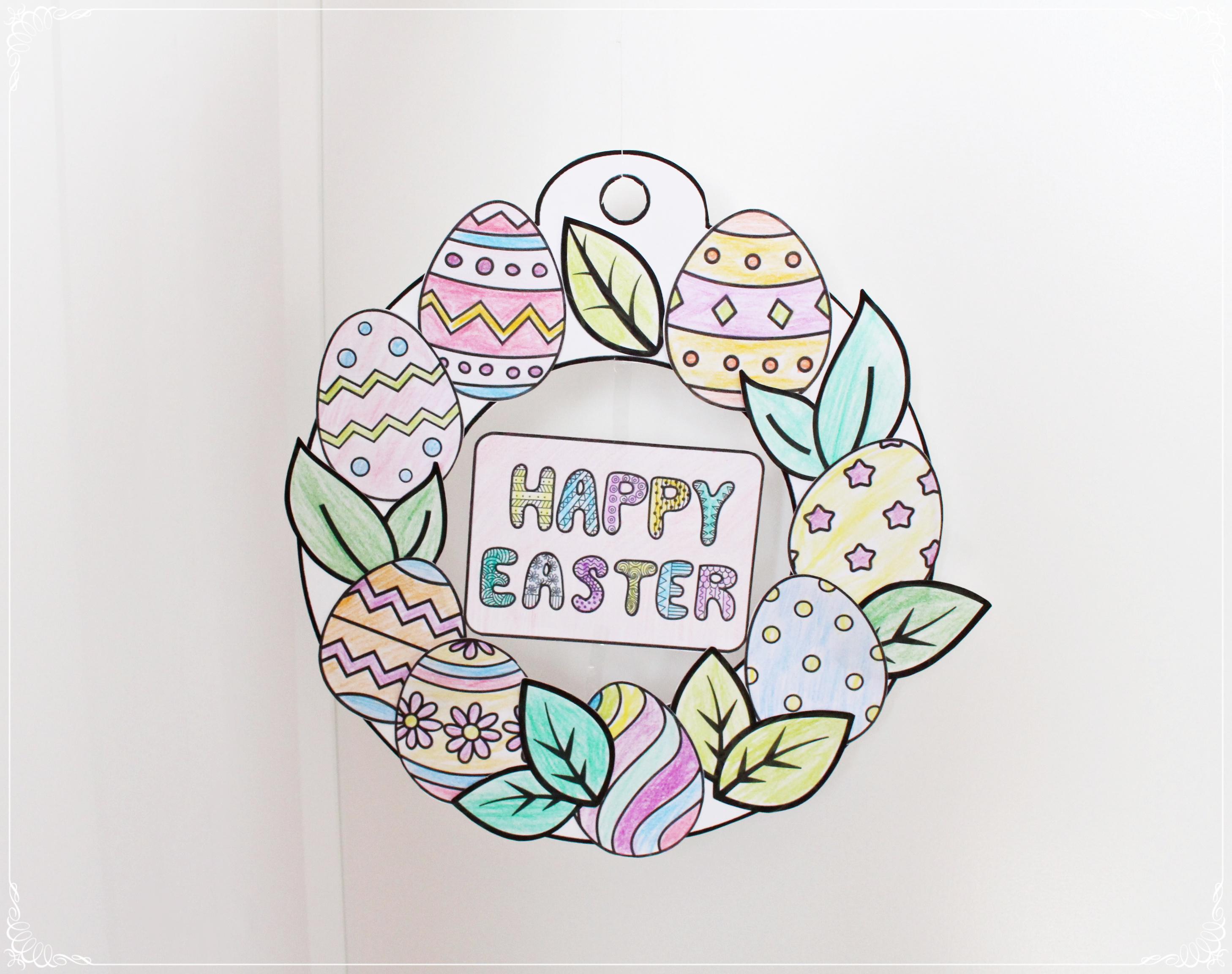 Easter Egg Crafts Printable Activity, Easter Wreath Coloring Egg ...