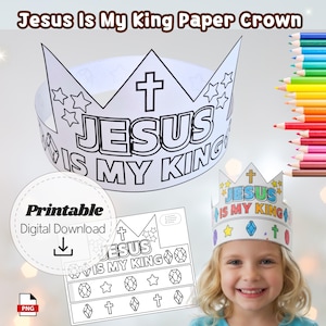 Jesus Is My King Crown Printable | Christian Kids Paper Craft | Sunday School Activity Digital Download