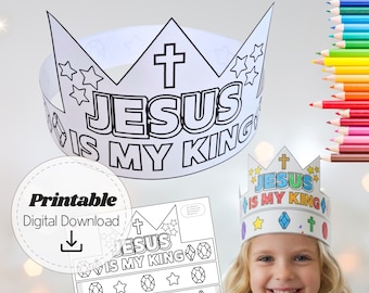 Imprimible de la Corona de Jesús es Mi Rey / Manualidad Cristiana para Niños / Actividad para la Escuela Dominical (Descarga Digital)