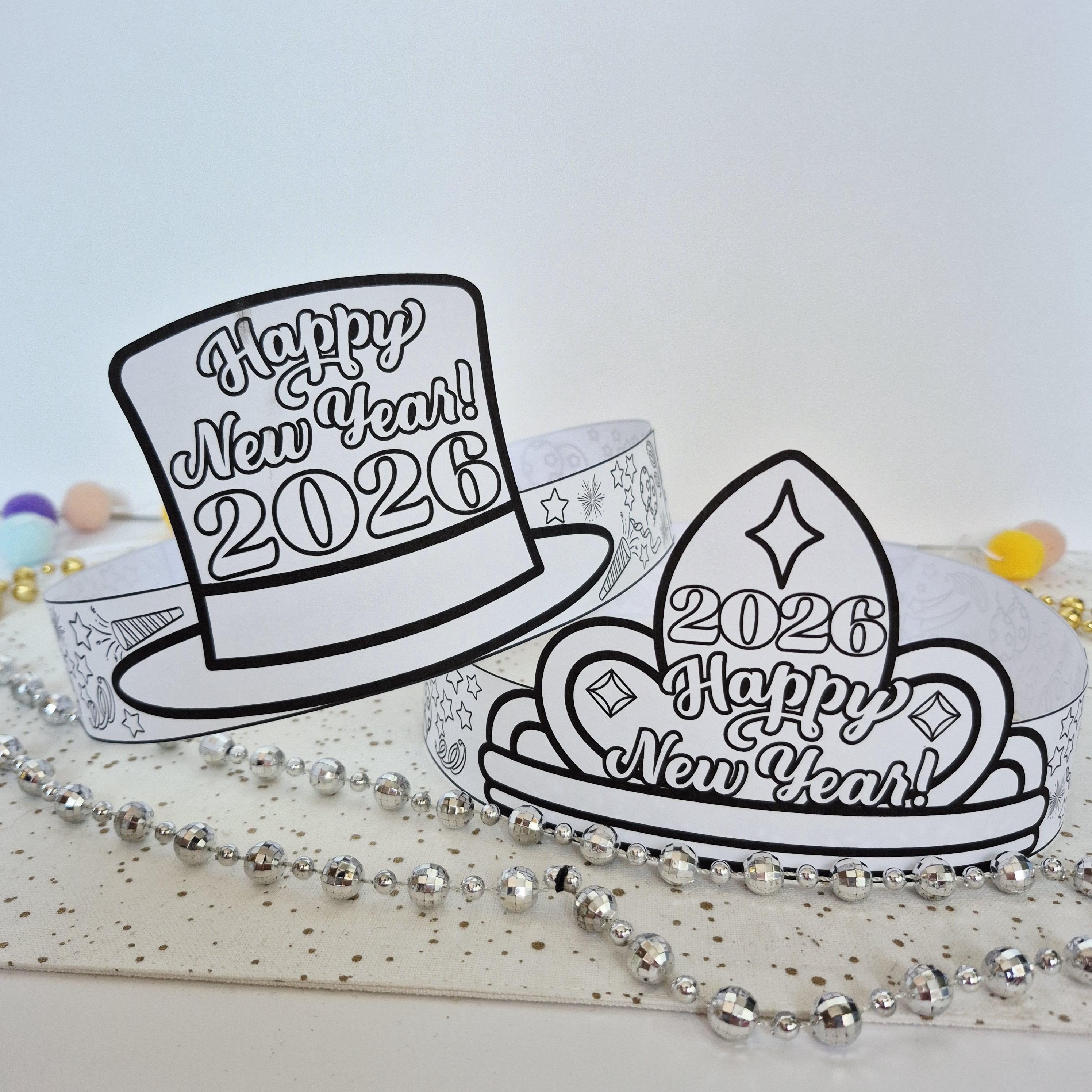 new year paper hat 2026 printable diy coloring happy new year