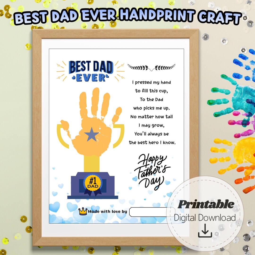 Father's Day Handprint Craft Trophy Art, Best Dad Ever Poem ...