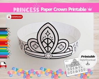 Paper Princess Crown Template Printable Kids Paper Tiara Craft DIY Birthday Party Crown Coloring Princess Party Activity Digital Download