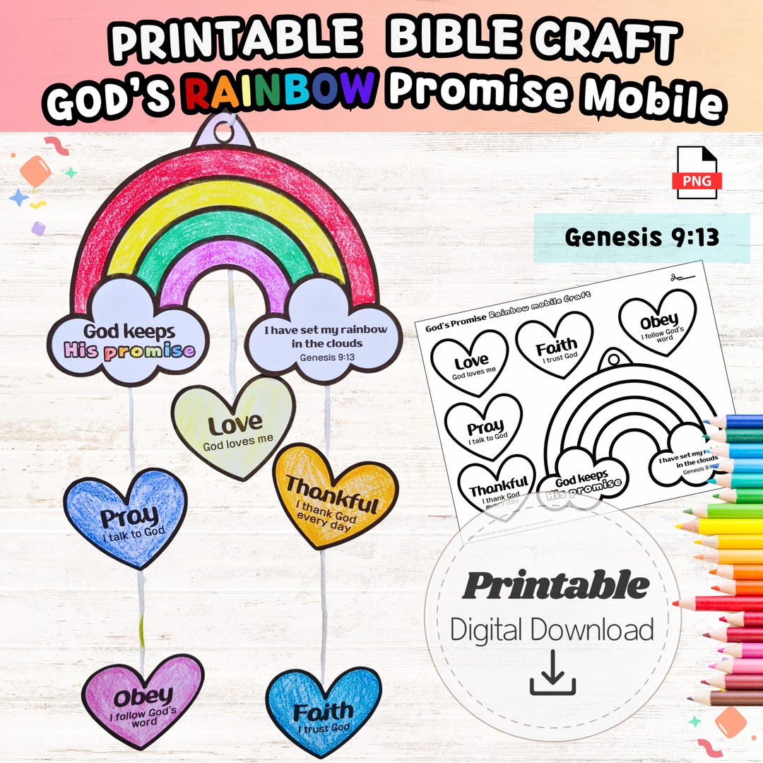 God’s Promise Rainbow Mobile Craft Printable Christian Coloring ...