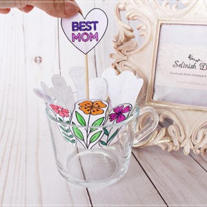 Muttertag Papierblume Becher Geschenk Dekoration druckbare Cup-Dekoration Beste Mama Topper Handwerk Geschenk für Mama 3D Malseite Digitaler Download