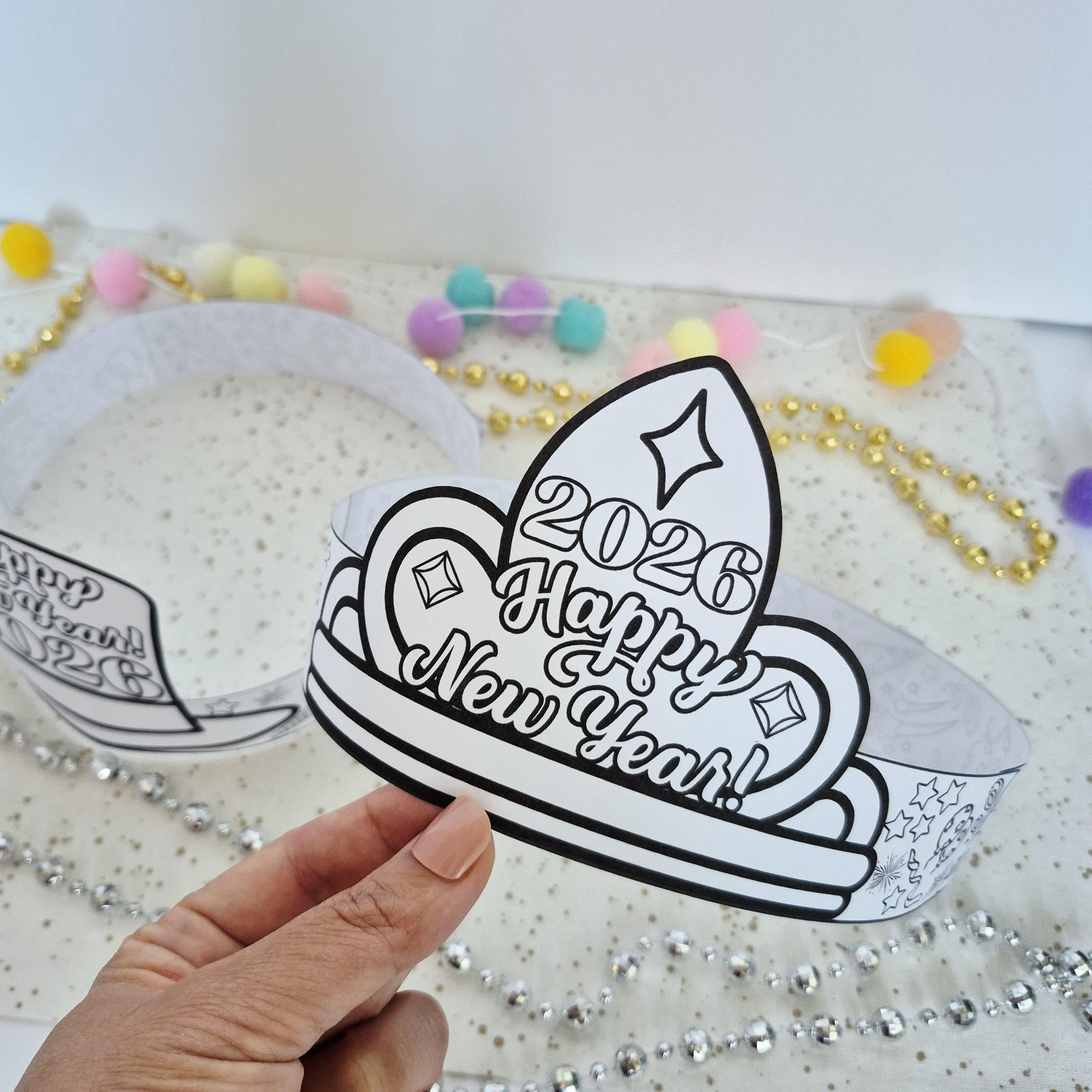 new year paper hat 2026 printable diy coloring happy new year