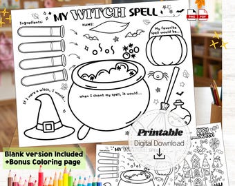 My Witch Spell Printable for Kids, Halloween Potion Worksheet, Witch Activity Sheet, Creative Writing Prompt, Classroom Bulletin Board Decor