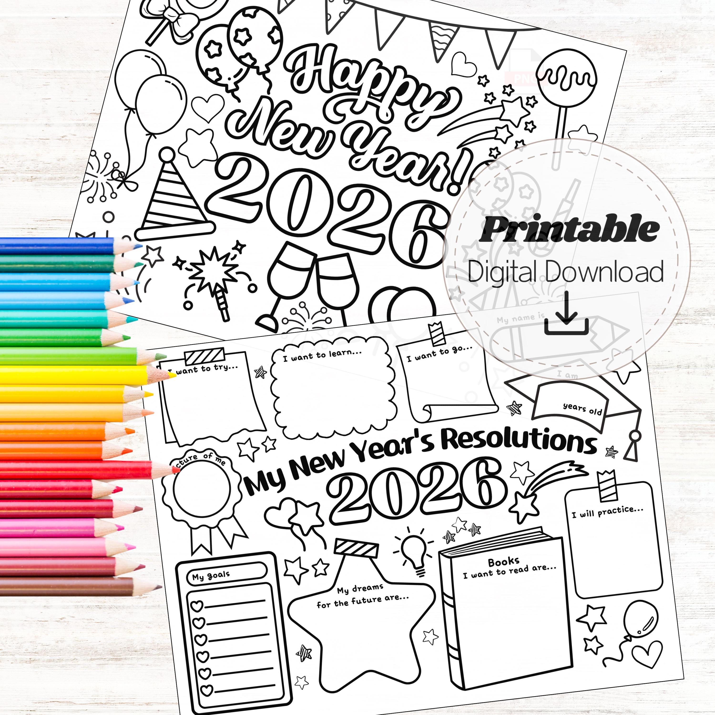 2026 kids new year resolution worksheet printable fun and
