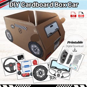 Plantilla de coche de cartón para hacer uno mismo, actividad manual para niños, imprimible en PDF, decoraciones para coches, juego de simulación, construye tu propio coche, coche de juguete, descarga instantánea