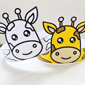 Giraffe Paper Crown Craft Printable Giraffe Day Activity Coloring Animal Crown DIY Kids Craft Template Safari Party Hat, Zoo Animal Costume