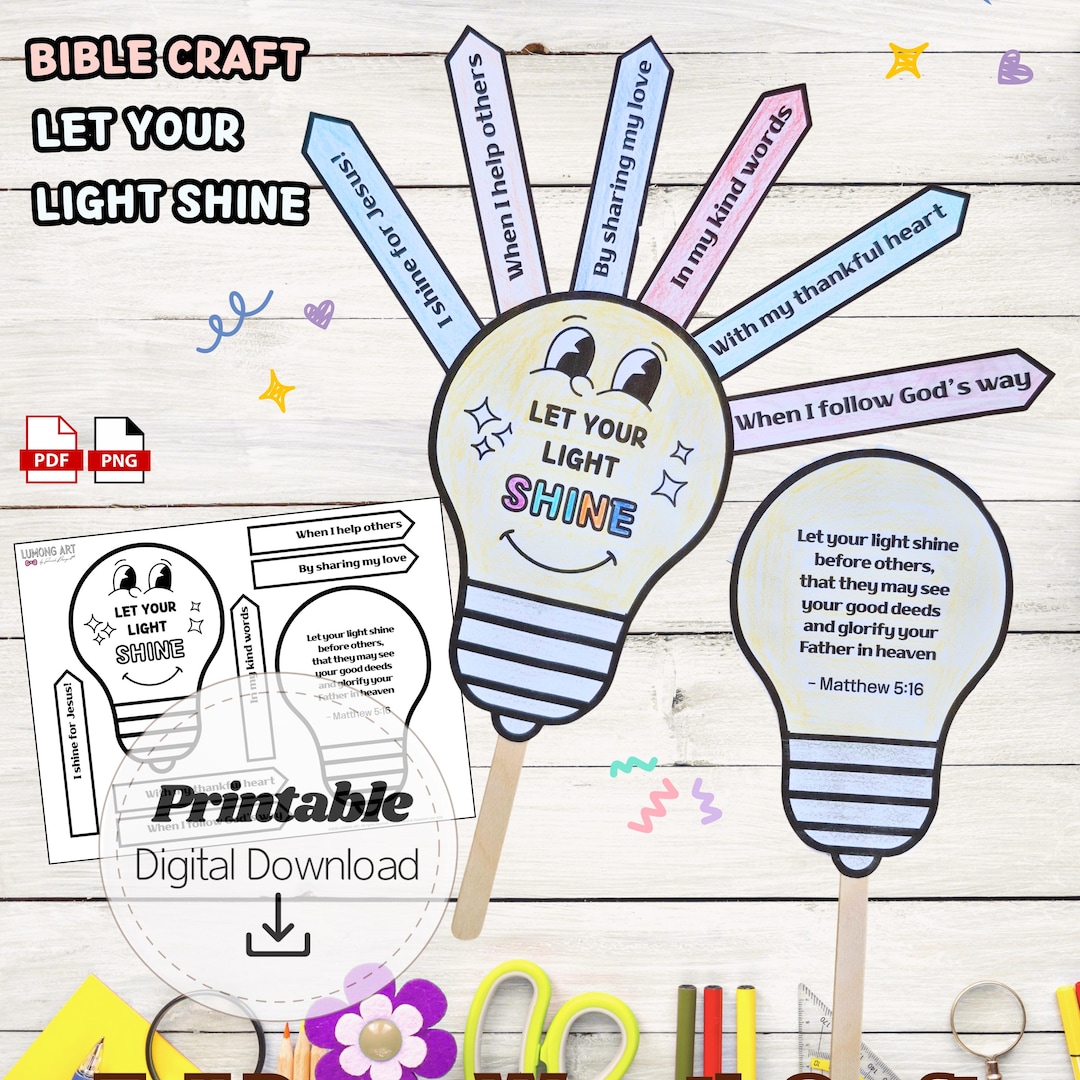 Let Your Light Shine Bible Craft Matthew 5:16, Good Deeds Sunday School ...
