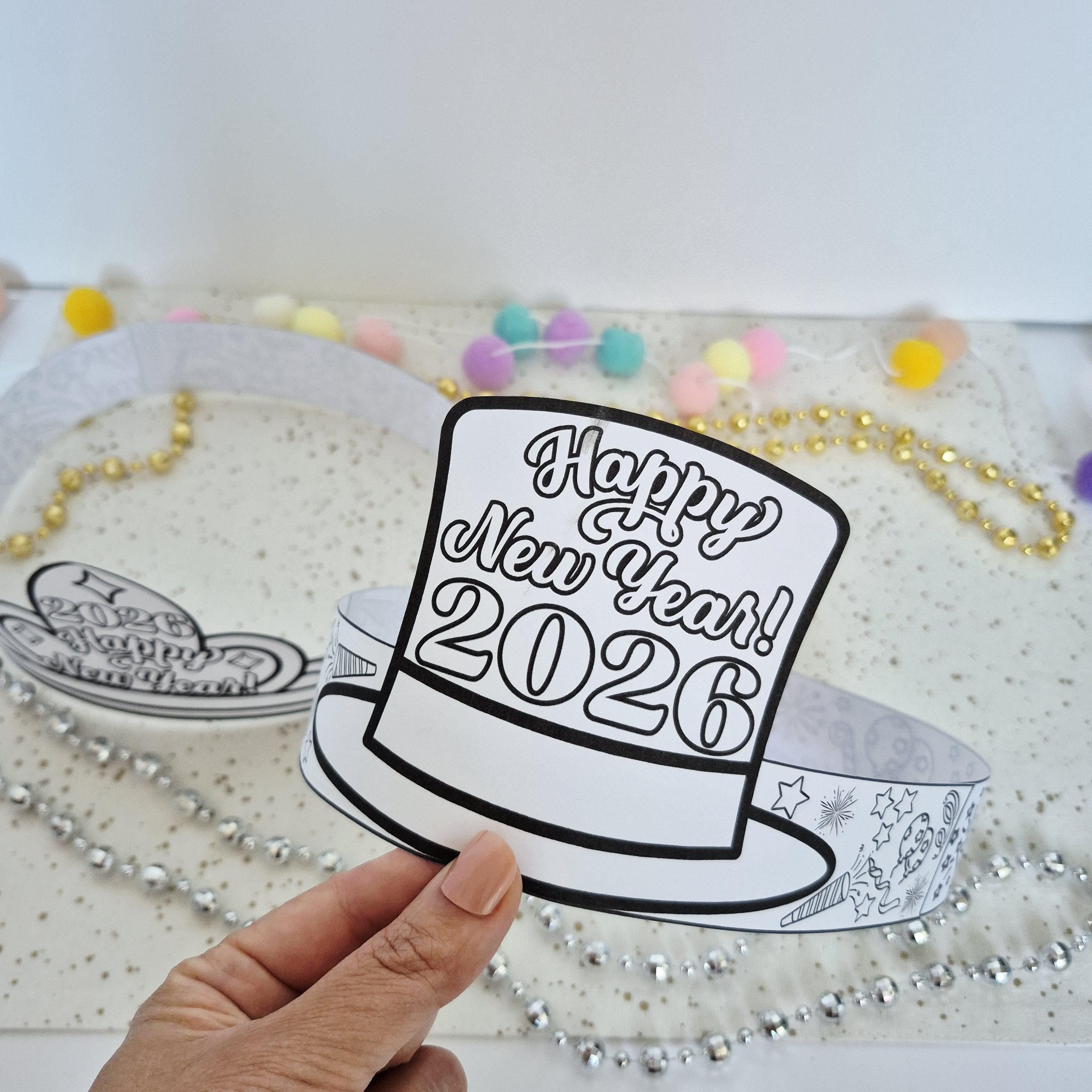 new year paper hat 2026 printable diy coloring happy new year