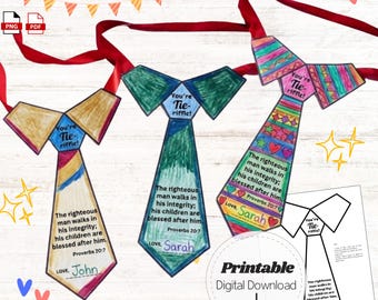 Christian Father's Day Craft for Kids | Printable Bible Verse Tie Coloring Page, Sunday School Activity, Fathers Day Gift for Dad