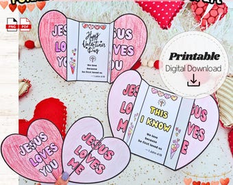 Jesus Loves Me Sunday School Activity | Heart Foldable Card Bible Craft | Christian Valentine Craft for Kids (Printable) Digital Download