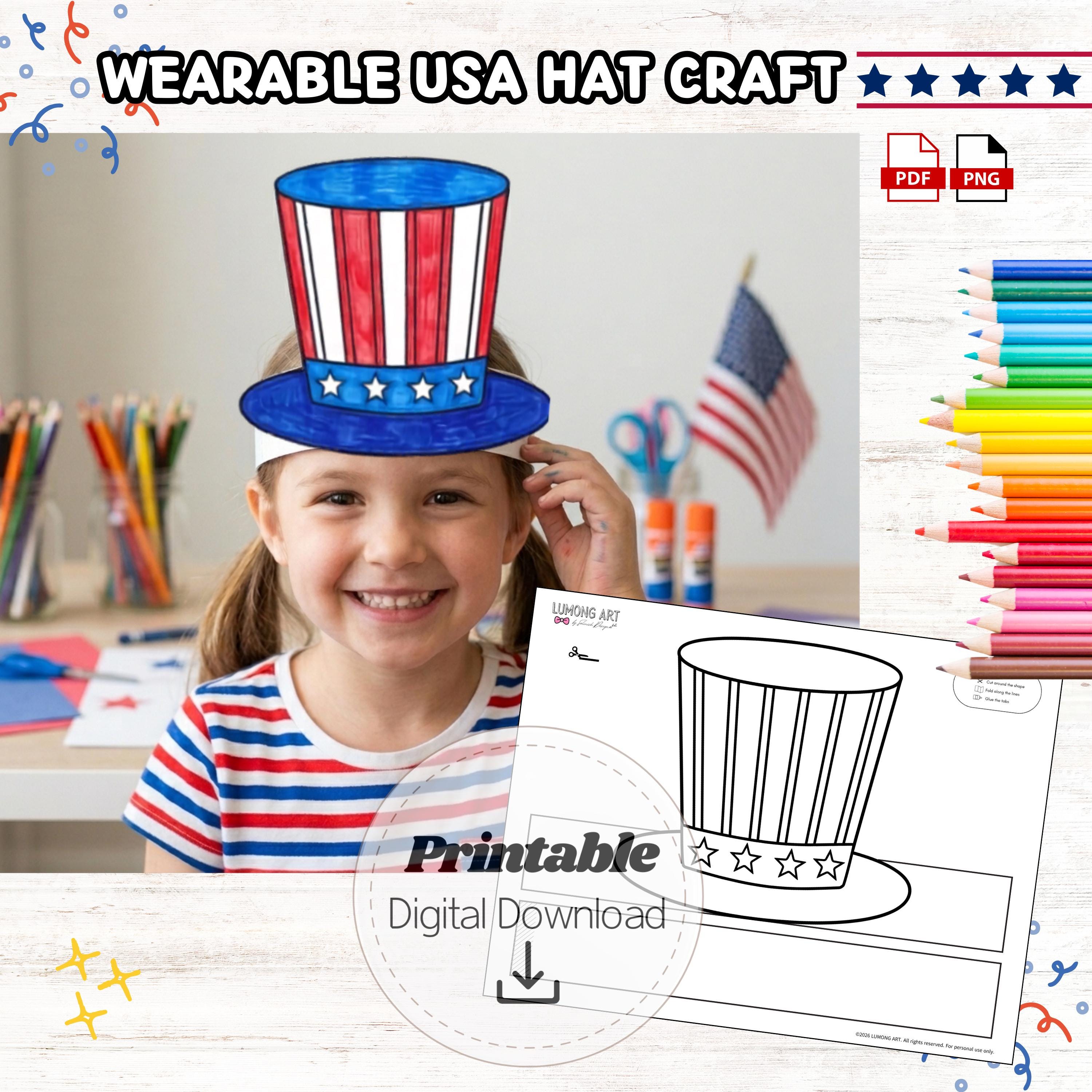 USA Patriotic Hat Crown Printable American Flag Theme Paper Craft for ...