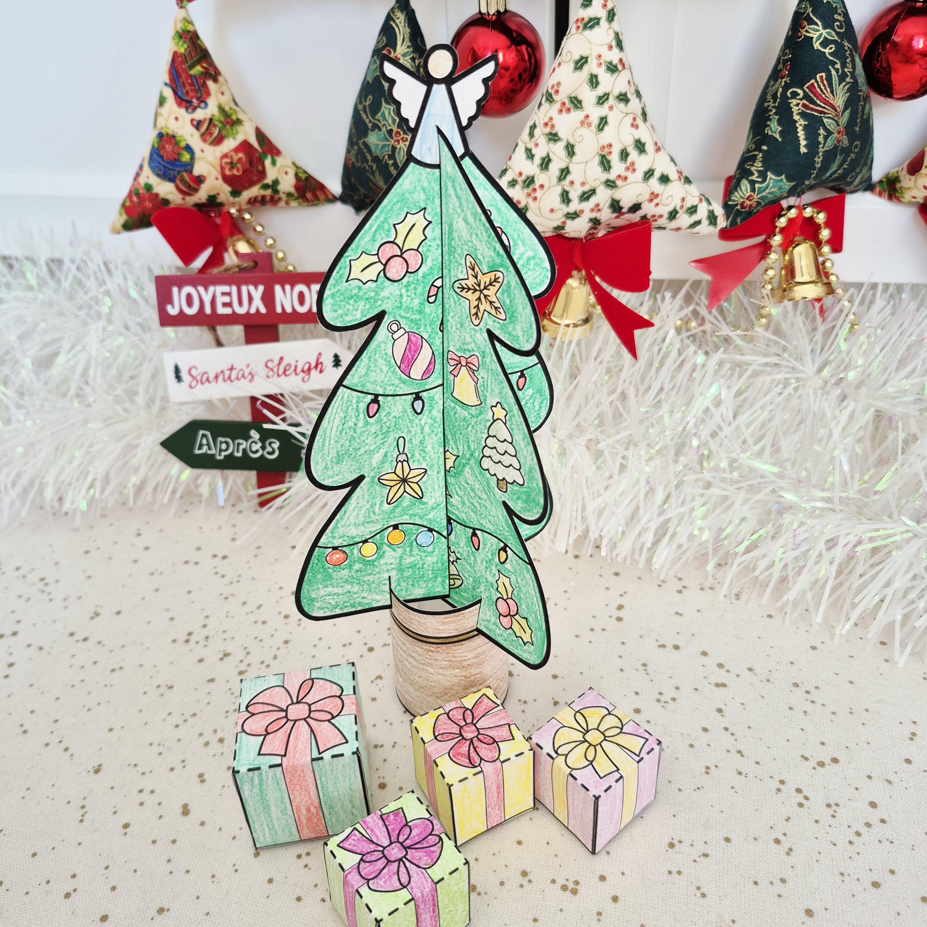 Paper Christmas Tree 3D Craft Printable, Kids Holiday Activity to Color ...