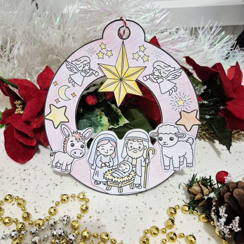 Nativity Wreath Craft Printable | Christmas Activity for Kids, Sunday ...