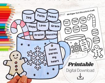 Artisanat chrétien de tasse de bible d'hiver pour des enfants | Imprimable Jésus réchauffe mon coeur | Activité biblique | Bricolage pour l'école du dimanche | PDF