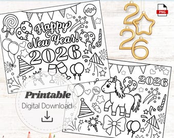 Holiday Coloring Page Bundle Printable Kids Activity 2026 New Year ...