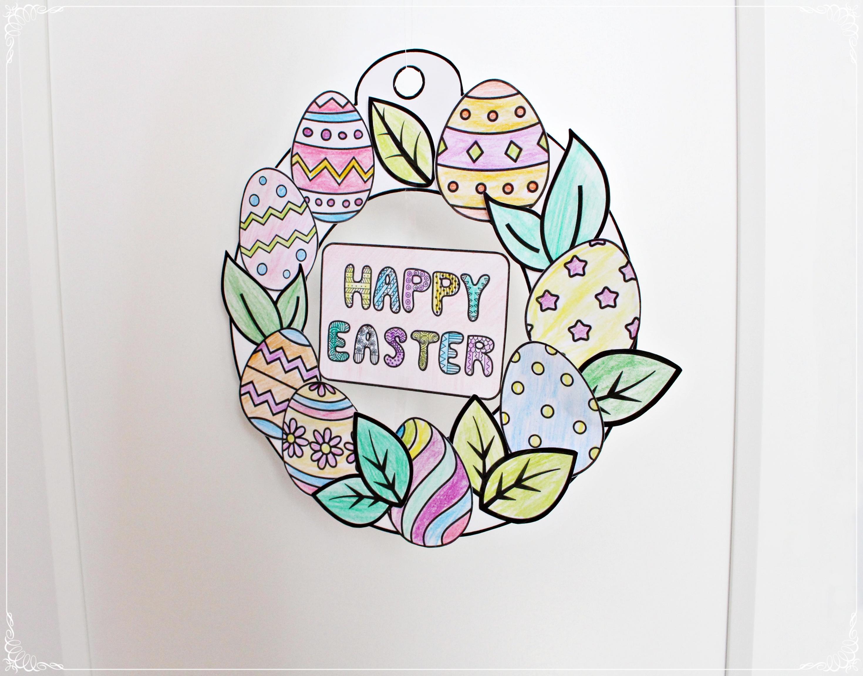 Easter Egg Crafts Printable Activity, Easter Wreath Coloring Egg ...