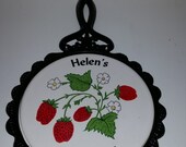 Vintage Trivet Ceramic Tile Cast Iron Kitchen Trivet Farmhouse Kitchen Collectible Cast Iron Trivet Berries Helen Kitsch